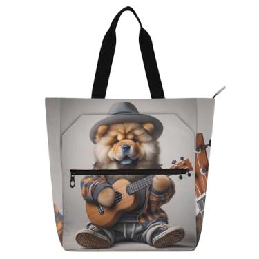 Imagem de GAIGEO Bolsas de trabalho femininas engraçadas para cachorros Chow Chow Chow, bolsa escolar de lona, bolsa escolar média, presente para amantes de livros