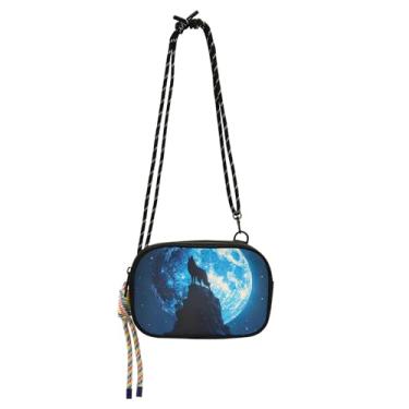 Imagem de TSENQUE Bolsa transversal para mulheres, bolsas pequenas para celular, pochete de viagem sobre os ombros, lobo uivando lua noite