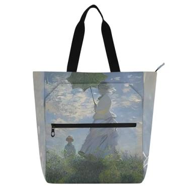 Imagem de GAIGEO Bolsa feminina Parasol Madame Son Monet de tecido de lona para faculdade, escola, carteiro, carteiro, amantes de livros