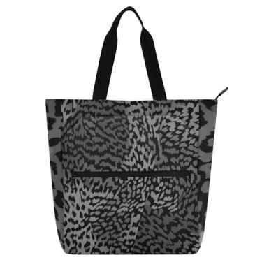 Imagem de GAIGEO Sacolas femininas de trabalho cinza escuro leopardo para escola de lona bolsa de tecido com compartimentos