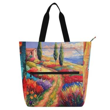 Imagem de Bolsa feminina com pintura de flores coloridas, bolsa de trabalho, lona, praia, livros, zíper, carteiro, bolsas, livros, presentes