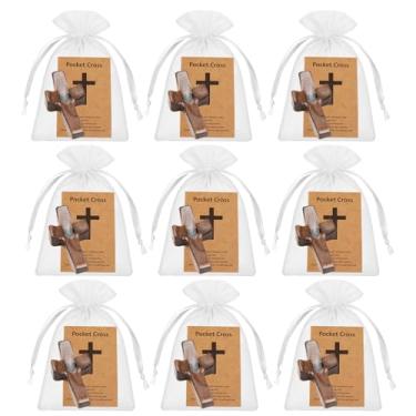 Imagem de 40 peças de cruz antiestresse de bolso de madeira, cruz de mão, presente religioso, alívio da ansiedade, redução de estresse, incluindo cartões de exibição e bolsas de organza
