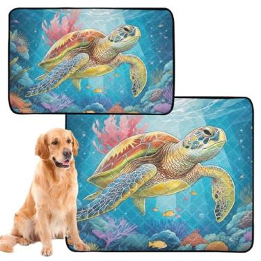 Imagem de TSENQUE Tapete de urina colorido oceano colorido para animais de estimação extragrande lavável para animais de estimação tapete impermeável para cães absorventes de cães treinamento penico, médio +