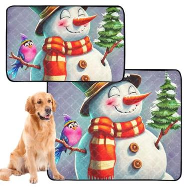 Imagem de Cute Snowman White Winter Pet Dog Pee Pads Lavável Pet Cat Pee Pad Reutilizável Impermeável Tapete de Cercadinho Absorvente para Cachorros, Médio + Grande, Conjunto de 2