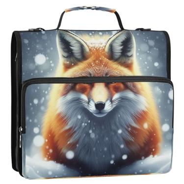 Imagem de Organizador de fichário durável com zíper, 3 anéis, 3 anéis, fofa, raposa, neve, inverno, vários bolsos, pasta grande para fichários escolares com alça de ombro