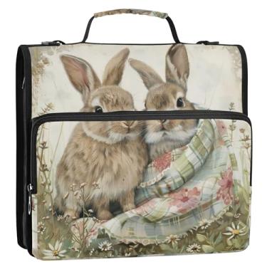 Imagem de Spring Bunnies Artwork 3 fichários de anel D de 3,8 cm com zíper organizador de fichários escolares bolsa com alça de ombro estojo portfólio de armazenamento com alça de ombro com alça