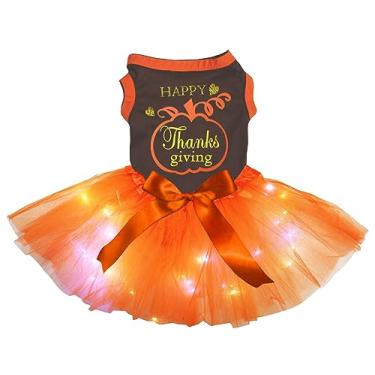 Imagem de Petitebella Happy Thanksgiving Pumpkin Puppy Dog Dress (LED marrom/laranja, 3GG)
