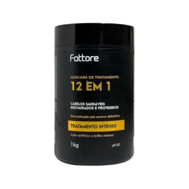 Imagem de Máscara Reconstrutora Fattore 12 em 1 1kg Tratamento Profissional Reconstrução Profunda Reposição de Massa Hidratação Intensa Brilho Acetinado pH 4.0 Para Cabelos Danificados Ressecados Porosos Pós Química Alto Rendimento