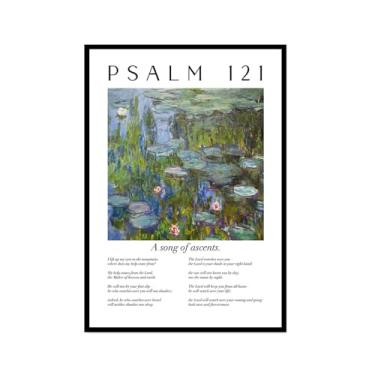Imagem de Coleção de Salmos das Escrituras Monet Van Gogh Famosa Pintura Aquarela Impressão Verso da Bíblia Pôster em Tela Decoração de Parede de Casa Cristã (SKU4,12 x 45,7 cm = (30 x 45 cm), Moldura preta)