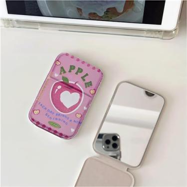 Imagem de Espelho de maquiagem dobrável, espelho de couro PU portátil com suporte ajustável, mini espelho de maquiagem dobrável para presentes de mesa de mão