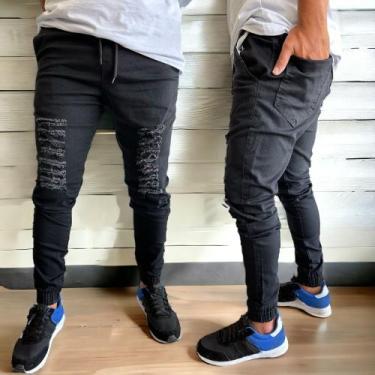 Imagem de calça jeans slim masculina jogger clara rasgada varias cores - Bermuda