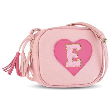 Imagem de JOJHDR Bolsa tiracolo com inicial personalizada para meninas, com borla, novidade para crianças, bolsa de ombro, presente de aniversário para crianças de 2 a 10 anos, E