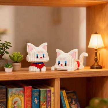 Imagem de Mini estátua de gato DIY para presente de festa de adulto, kits de micro decoração de animais, mini estatueta de gato, para decoração de prateleira de casa e escritório (gato branco)