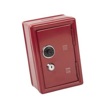 Imagem de predolo Mini Cofre de para Dinheiro, Prático Armário de Mesa em Metal, Organizador para Joias, Brinquedos, Chaves, Cartões e Banheiro, Vermelho