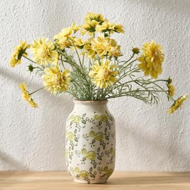 Imagem de SIDUCAL Vaso pastoral vintage de cerâmica, vaso floral chinoiserie de 22 cm, vasos rústicos de fazenda retrô rachados no gelo para decoração de casa, sala de estar, estante de livros, escritório
