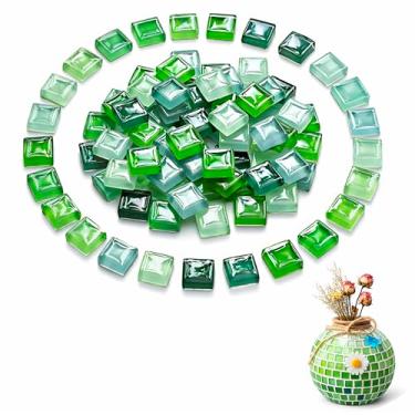 Imagem de Mosaicos de vidro para artesanato, vidro translúcido quadrado de 10 x 10 mm, 100 g, azulejos coloridos para castiçais, lâmpadas, vasos e decoração de casa DIY (verde mosaico - 100 g)
