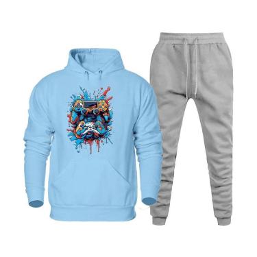 Imagem de Conjunto de Frio Moletom Abrigo Masculino Blusa Canguru e Calça Quentinha Com Bolso 70% Algodão-Masculino