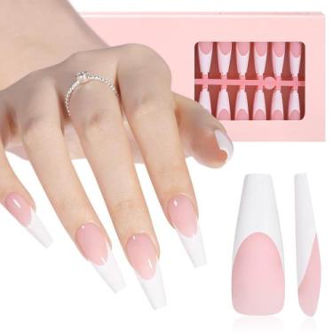 Imagem de Fake Nail AILLSA French Gel Nail Tips, caixão de 180 peças de comprime