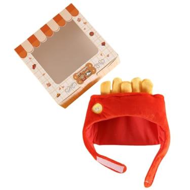 Imagem de Fantasia de cachorro hambúrguer, chapéu engraçado de batatas fritas de hambúrguer para festa de Natal, boné decorativo de batatas fritas, chapéu de pelúcia respirável, foto