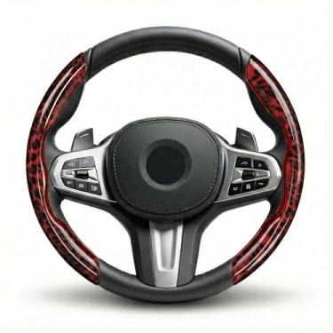 Imagem de 2 peças de capa de volante de leopardo, protetor de aro segmentado antiderrapante universal, capa rígida ABS com estampa de chita brilhante, serve em formato O/D, acessórios de carro de instalação