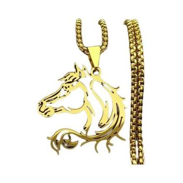 Imagem de Colar Com Pingente De Cabeça De Cavalo Em Aço Inoxidável Unissex, Joia