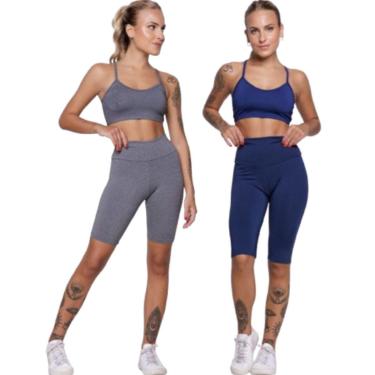 Imagem de KIT 2 Conjunto Bermuda Ciclista E Top Alça Fina Serra e Mar Roupa Para Academia Moda Fitness-Feminino