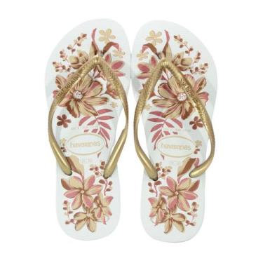 Imagem de Chinelo Havaianas Slim Organic Branco/Dourado, D4, 1711 branco, Dourad