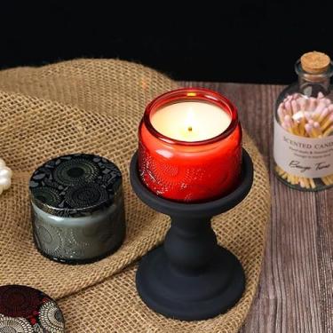 Imagem de Suporte de vela de vidro para luz de chá com tampa, luzes de chá coloridas, suportes de velas, centros de mesa para festa de casamento, castiçais votivos de vidro peças centrais de casamento (vermelho