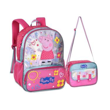 Imagem de Kit Mochila Costas Lancheira Infantil Holográfica Peppa Pig-Feminino
