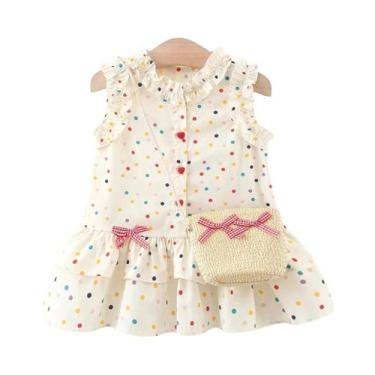 Imagem de Vestido De Algodão Para Menina Com Estampa De Poá Botão Em Forma De Co