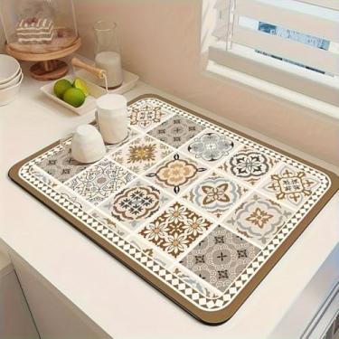 Imagem de Tapete de bandeja de gotejamento para máquina de café, almofada de secagem de pratos de diatomita absorvente para bancadas, tapete de bar de cozinha antiderrapante fácil de limpar com padrão de café