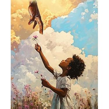 Imagem de Kit de pintura por números para adultos iniciantes, pintura por números The Girl Flowers for God fácil para adultos, kits de pintura por números em tela, pintura acrílica com números a óleo para