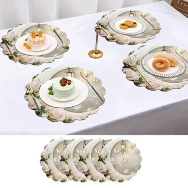 Imagem de Conjunto de 4 tapetes de mesa de tecido Ramadan com borboletas brancas, redondas, 35 cm, laváveis, presentes para casa, cozinha, mesas de jantar e restaurantes, antiderrapantes, fáceis de limpar