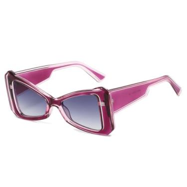 Imagem de HPIRME Óculos femininos estilosos com armação triangular estilo streetwear (roxo e cinza)