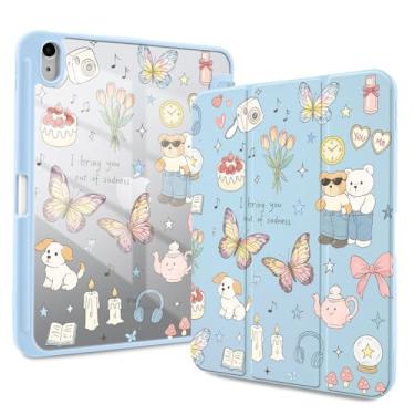 Imagem de Idocolors Capa para iPad 10ª/11ª geração (chip A16 2022/2025) 10,9 polegadas, capa à prova de choque, capa traseira transparente transparente com suporte para lápis, capa para despertar/dormir