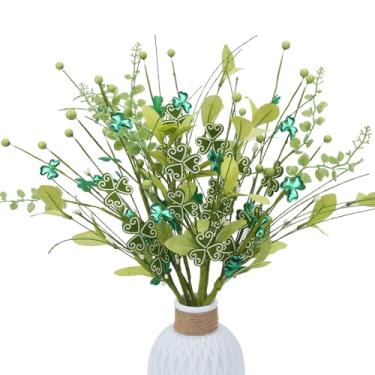 Imagem de HO2NLE 8 peças, decorações de Dia de São Patrício, ramos de trevo artificial, 49,8 cm, caules falsos verdes, trevo, flores, arranjos florais para decoração de mesa de festa em casa