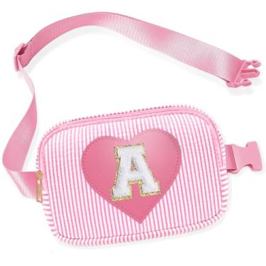 Imagem de Pochete infantil para meninas, bolsa tiracolo com inicial rosa, 4, 5, 6, 7, 8, 9, 10, 11, 12, 13 anos, ideias de presente de aniversário para meninas, rosa, A