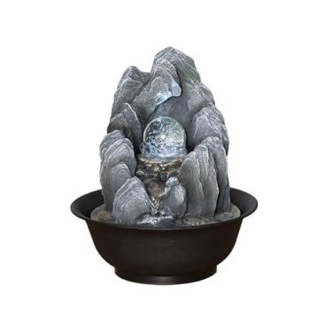 Imagem de Fonte de água de mesa com circulação de água com fonte de bola Fortune Feng Shui pequena Rockery Office Desktop Enfeites de água corrente para decoração de casa e escritório