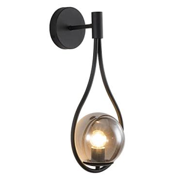 Imagem de Arandela de parede moderna de meados do século XX, luminária de parede globo preta com cúpula cinza fumê, arandelas sem fio para iluminação de parede (preto + cinza fumê)™