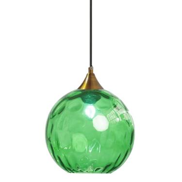 Imagem de Luminária pendente com cúpula de vidro martelado ondulado | Globo de 7,8 polegadas com altura ajustável | Lustre moderno com design esférico para sala de estar, cozinha e ilha (1 modelo flam