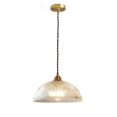 Imagem de Luminária pendente de vidro canelado com design em cúpula | 30 cm/11,8" Luminária única suspensa, estilo moderno de meados do século XX, ideal para iluminação próxima ao teto, perfeita para