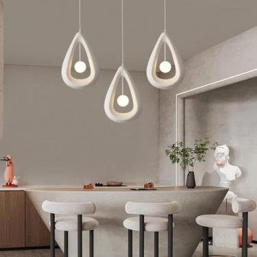 Imagem de Luminária pendente moderna Wabi-Sabi, criativa, branca, estilo nórdico, com soquete E27, feita de resina, ideal para quarto, sala de estar, restaurante e cozinha (A2-3 lâmpadas).