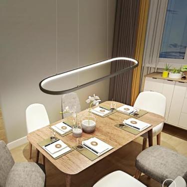 Imagem de Lustre pendente LED moderno para cozinha, ilha ou sala de jantar, ideal para sala de estar, bar, escritório ou mesa de jantar. Cúpula branca, altura ajustável de 120 cm (90 cm, preto, 6000K)