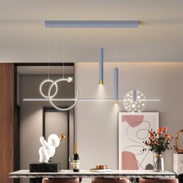 Imagem de Luminária pendente moderna de LED, com intensidade regulável, para mesa de jantar, com controle remoto, ideal para sala de estar, cozinha, sala de jantar ou escritório (cinza).