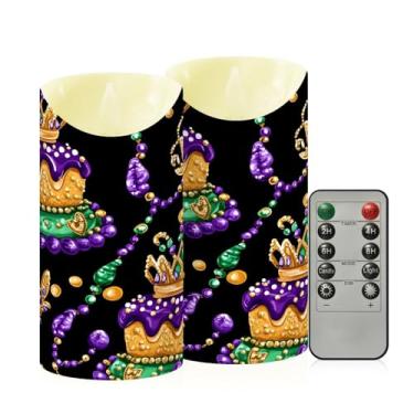 Imagem de Wassud Pacote com 2 velas de carnaval de carnaval sem chama com controle remoto, velas realistas cintilantes com temporizador, velas decorativas para Natal, casamento, festa, decoração de casa média