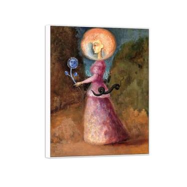 Imagem de Victor Brauner Famosa Arte de Parede Impressão em Tela Pintura Pronta para Pendurar - Imagem Feminina em Moldura Branca para Decoração de Sala de Estar 50 x 65 cm 20 x 26 pol