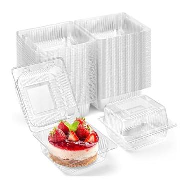 Imagem de Recipientes de alimentos de plástico transparente com tampas, caixas descartáveis de preparação de refeições para sanduíches, frutas, saladas, recipientes de armazenamento empilháveis, pacote com 100