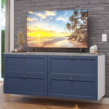 Imagem de Rack para TV até 70 Polegadas 160cm 4 Gavetas Branco/Azul Vik Madesa 04