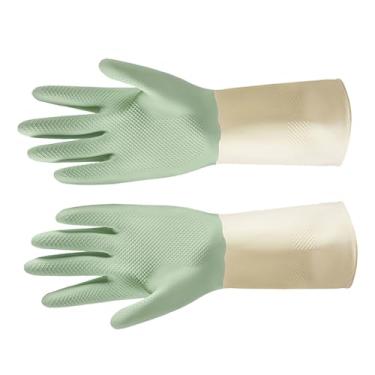 Imagem de Luvas de Limpeza Látex Reutilizáveis Confortáveis para Trabalhos Domésticos com Design Ergonômico Excelente Adesão Casa Cozinha Banheiro Lavagem Prato