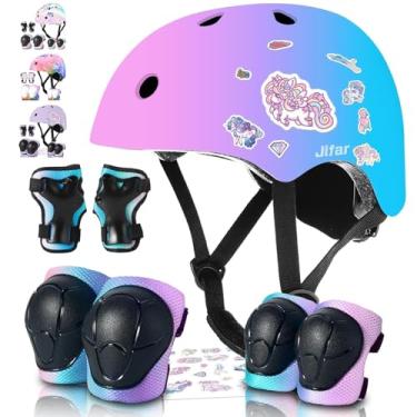 Imagem de JIFAR Conjunto de capacetes e almofadas infantis para skate e bicicleta - Equipamento de segurança ajustável infantil com gradiente para meninos e meninas de 3 a 5 a 8 a 14 anos, para scooter, patins